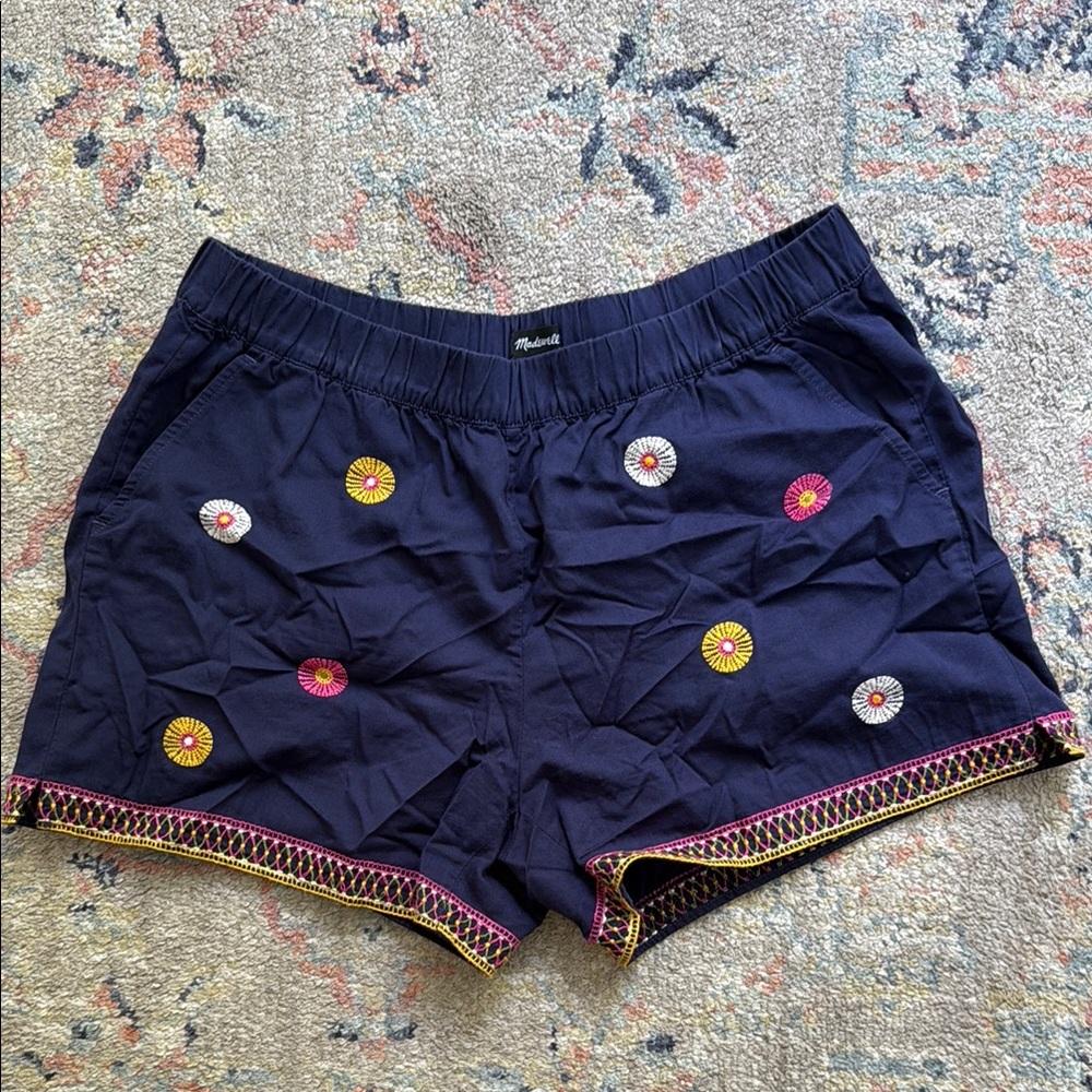 Navy Embroidered Shorts with Colorful Accents